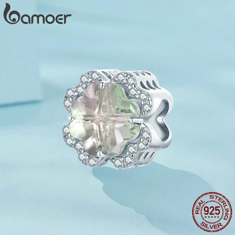 Bamoer Шарм-бусина из стерлингового серебра 925 пробы с четырьмя лепестками клевера для женщин, изготовление ювелирных изделий, подвеска из стерлингового серебра 925 пробы для оригинального браслета