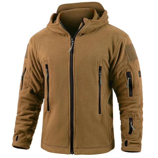 Men's Warm Tactical Fleece Jacket Zip Up Thicken Polar Hoodie Winter Outdoor Sport Hiking Hooded Coat Pocket
