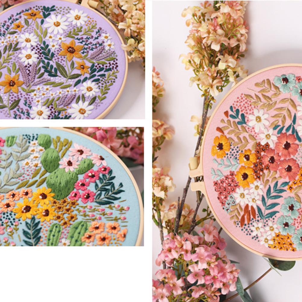 Embroidery Kit DIY Embroidery Starter Kit Hand Stitch Embroidery Fabric With Floral Pattern Drawing Threads Needles Hoop