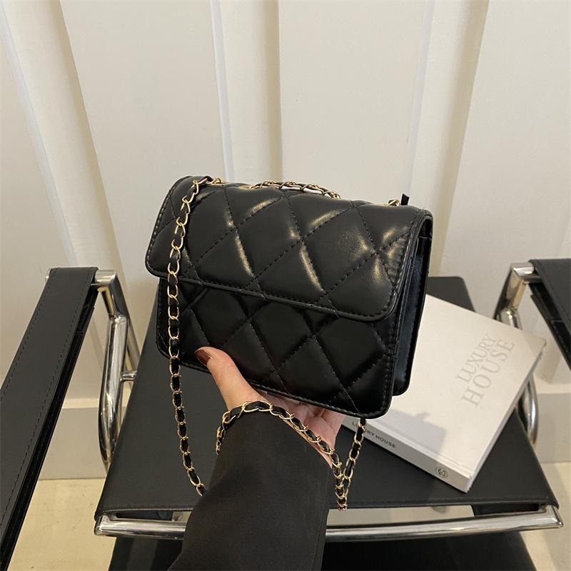 Women'S Bag Fashion Small Square Bag Texture Pu Embroidery Thread Shoulder Bag Niche Versatile Messenger Bag