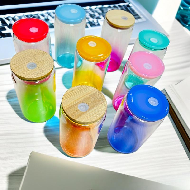 1pc 16oz (480ml) Gradient Color Mason Cups Glass Cup with Lid and Straw  Reusable Tumbler for Iced Coffee Smoothies or Boba Mug