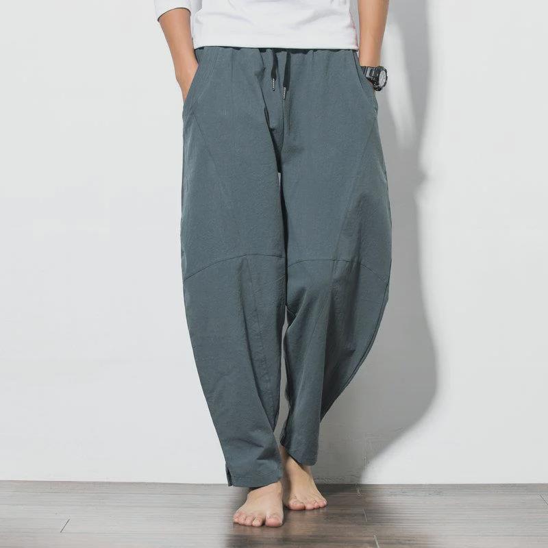 Men's Plus Size Linen Bloomers: Spring/Summer Chinese Style Loose Wide-Leg Carrot Pants