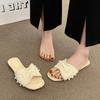 2025 New Wear Flat Beach One Word Sandals Fashion with Skirt Internet Celebrity Small Fragrant Wind Pearl Slippers Women's Summer
