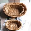 1PC Oval Imitate Rattan Bread Tray Organization Box Plastic Handmade Storage Basket Creative