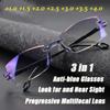 Ultralight Rimless Reading Glasses Diamond-cut Progressive Multifocal Presbyopia Eyeglasses Computer Goggles for Men and Women