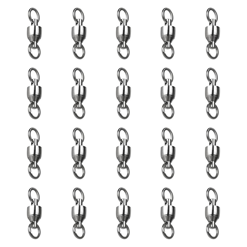 20Pcs Bearing Fishing Swivel Stainless Rolling Swivels Barrel Swivel Line Connector Heavy Duty Fishing Tackle Accessory