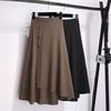 High-Waisted Midi Skirt Buttons Decor Irregular Large Hem A-Line Skirt Solid Color Summer Thin Skirt
