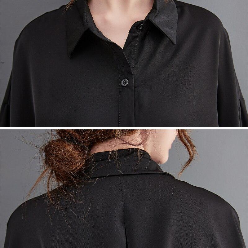 Dimanaf Autumn Dress Women Clothing Shirt Dress Oversize Cotton Elegant Lady Casual Loose Long Sleeve Vintage Cardigan Black