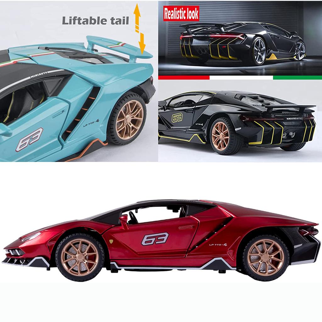 1/24 Scale LP770 Sports Racing Metal Model Diecast Car, Pull Back Vehicles with Light and Sound Toy Cars for Kids Age 3 Year and Up