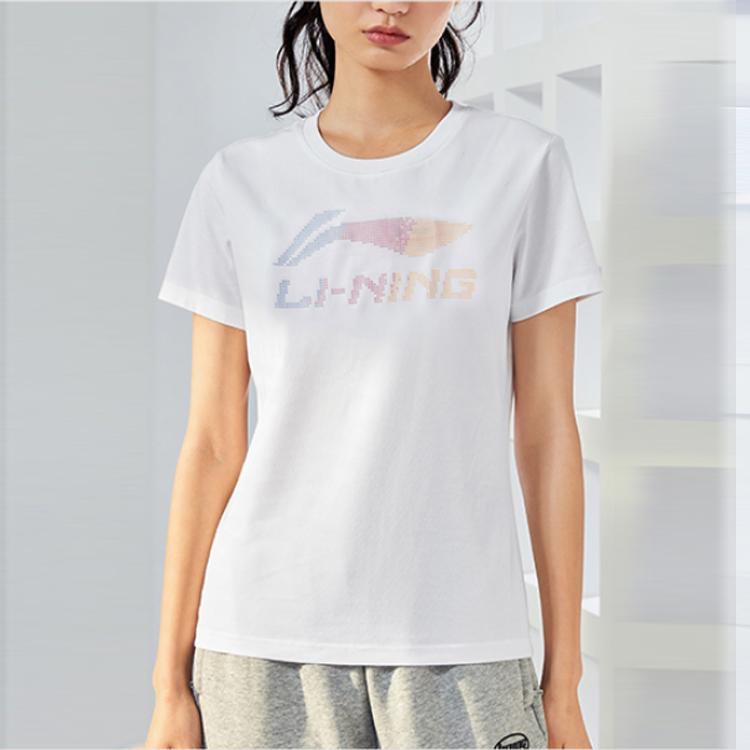 Li Ning Gradient Logo Print Round Neck Short Sleeve T-Shirt Women Tops White AHSR548-1