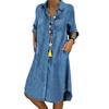 Women Dress Elegent Beauty Lady Dress Collar Splicing Summer Midi Long Lady Pocket Button Denim Loose Lapel Dress