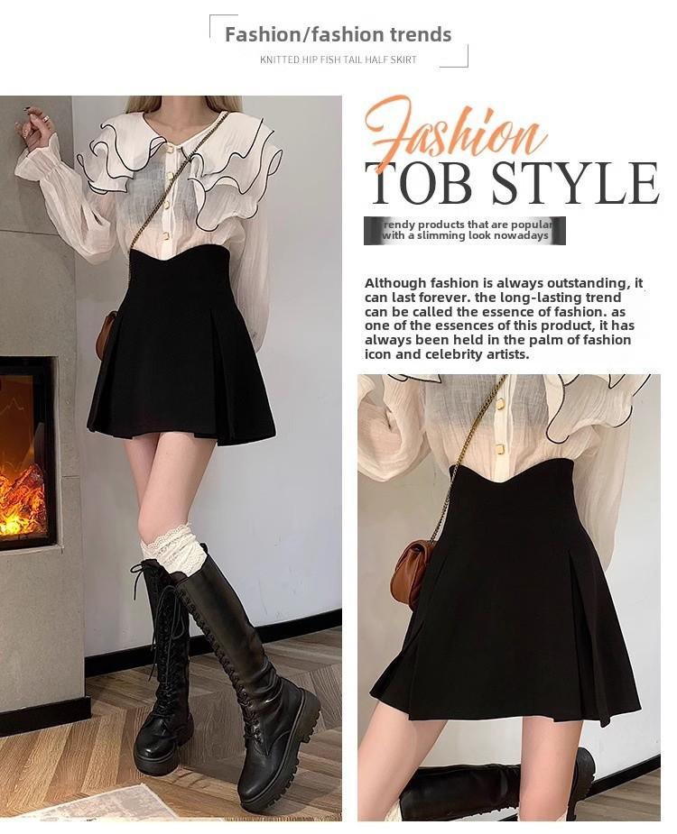 2024 Spring Women's High Waist Slim Anti-Exposure A-Line Skirt - Fashionable Korean College Style