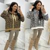 Women's New Spring and Autumn Sweater Long-sleeved Hooded Loose Leopard Print Top