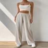 Straight-leg Trousers, Loose-fitting Home Casual Trousers, Mid-rise Solid Color Wide-leg Trousers