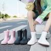 Fashion Rain Boots Non-slip Rain Shoes Female Student Trend Medium Tube Lightweight Soft Water Boots Rubber Shoes Overshoes Thick Sole