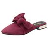 Pointed Toe Low Heel Slippers Women's Bowknot Suede Plus Size Women's Shoes Size 35-40