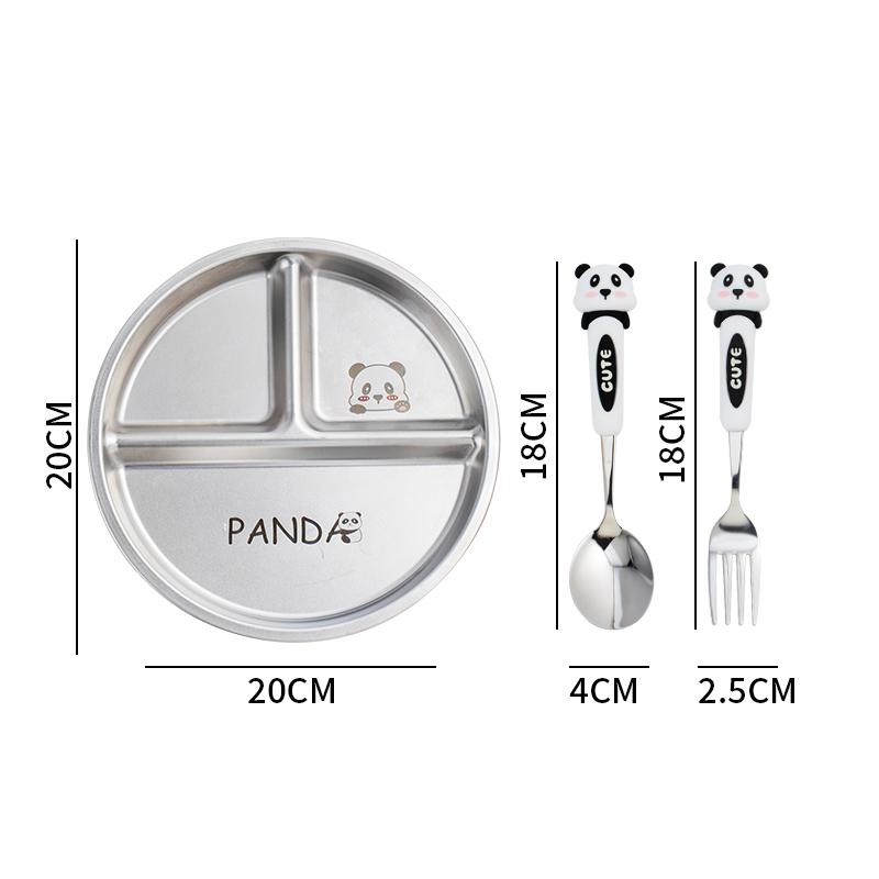 Round Dining Plate 304 Stainless Steel Food Plate Divided Breakfast Plate 3 Grids Cute Tableware Stackable Fruit Salad Plate Set