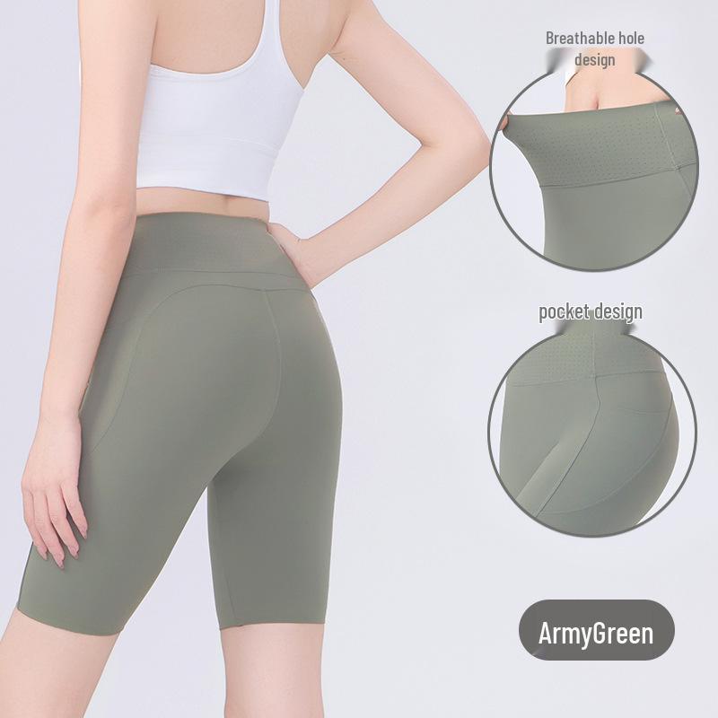 Double-Sided Tummy Control Shark Pants - Five-Pocket Hip Lift Cycling Leggings for Summer Yoga and Fitness