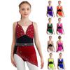 Girls Figure Skating Dress Lyrical Dance Costume Cross Back Sparkly Rhinestones Ruched Mesh