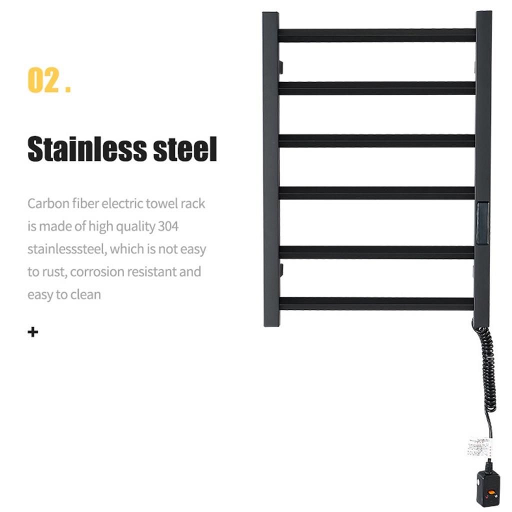 80W IPX5 Waterproof Bathroom 45°~70℃ 304 Stainless Steel Temperature &Time Control Smart Home Heated Towel Rail Electric Towel Rack