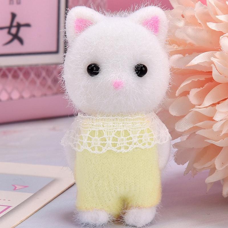 1pc Family Forest Flocked Cat Small Ornaments Cute Mini Plush Doll Doll Model Desktop Exquisite Decoration Birthday Party Gift