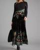 Women's Long Sleeve Black Top with Printed Maxi Skirt Dress, Bohemian Floral Geometric Pattern, Multiple Color Options