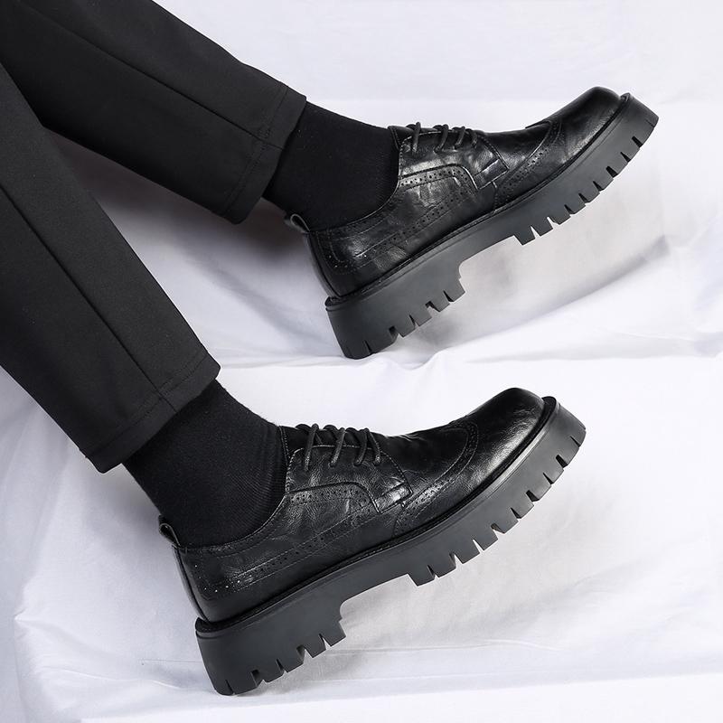 Fashion Mens Business Leather Shoes Round Head Thick Bottom Casual Shoes British Retro Youth Formal Oxford for Men Outdoor Shoes