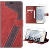 Case for Samsung Galaxy S25 Plus (S25+) - BOOLING - Protection Leather Effect Two-Tone Red - 2 Tempered Glasses