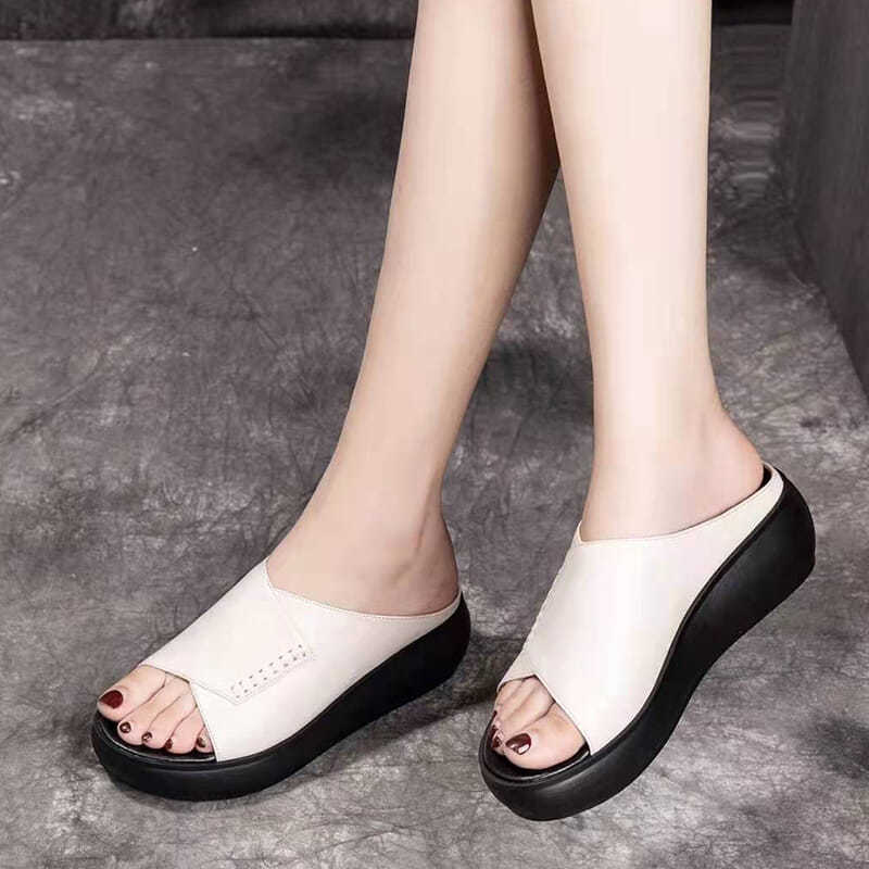 Fashion 2024 Summer New Fashion Solid Color Open Toe Women Slippers Wearing Thick Sole Slope Heel Comfortable Women's Shoes Outside