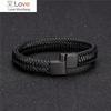 Punk Men Leather Bracelet Black Stainless Steel Magnetic Clasp Braided Woven Bangle Pulseras Lovers 'Gift