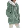 2024 Autumn/Winter Loose Plush Long Sleeve Zip Pocket Hooded Warm Coat for Women
