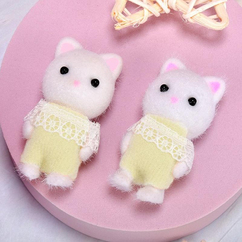 1pc Family Forest Flocked Cat Small Ornaments Cute Mini Plush Doll Doll Model Desktop Exquisite Decoration Birthday Party Gift