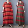 Women 2025 Plus Size Summer Casual Basic Dress Vintage Loose Long Dress Maxi Stripe New Linen