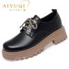 Platform Women Loafers Lace-up Genuine Leather Ladies Spring Shoes British Style Thick-soled Shoes Ladies