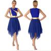 Womens Modern Lyrical Dance Costume Color Block Patchwork Sleeveless Irregular Hem Dress Dancewear