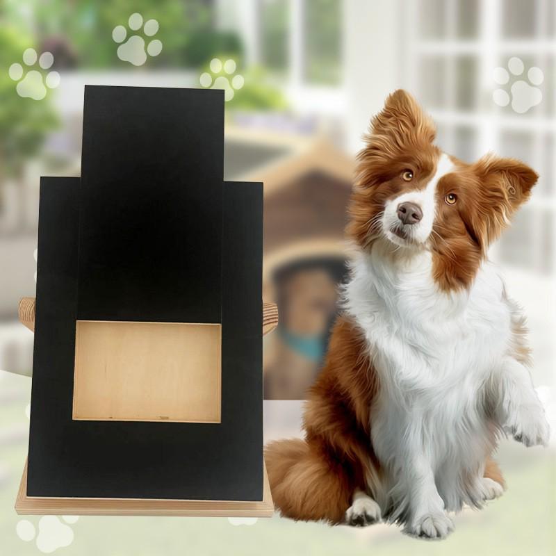 Adjustable Wooden Dog Nail Scraper & Scratch Board with Food Bowl Feeder
