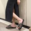 Fashion Summer Women's Pearl Flat One-shaped Sandals Slippers Home Casual Round Toe Cross Sandals Summer Women's Slippers Size 35-40