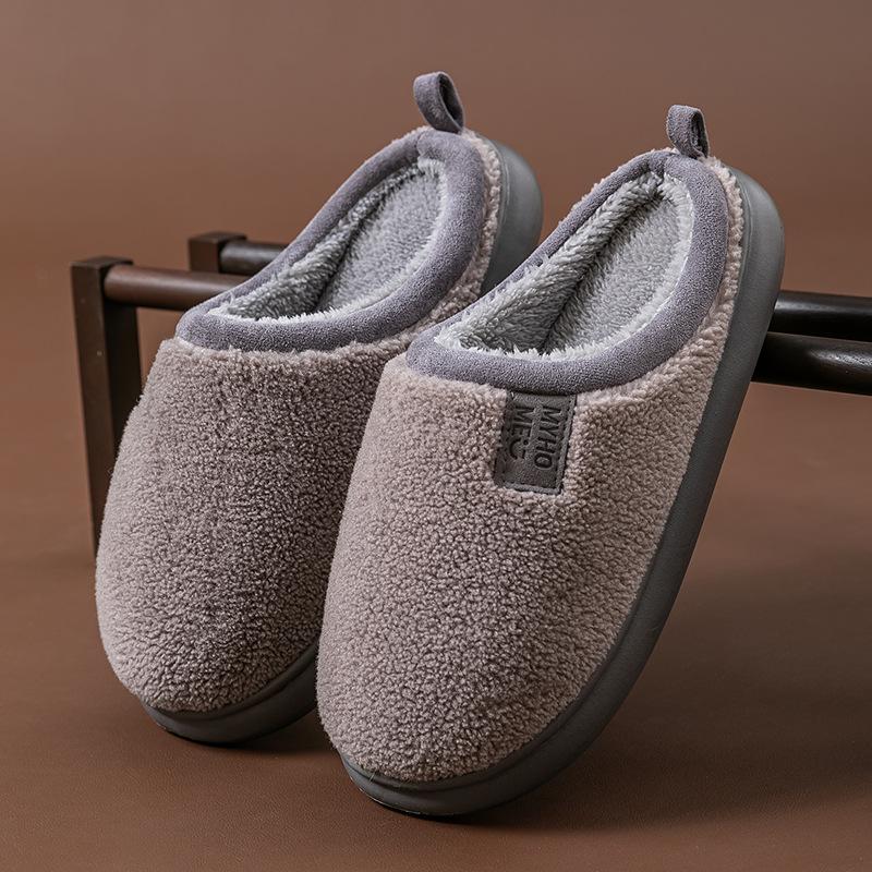 Thick-bottomed Cotton Slippers Autumn and Winter Indoor Home Fleece Warm Couple Three-color Splicing Plush Slippers