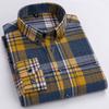 Men's Fashion Brushed Flannel Plaid Striped Shirts Single Patch Pocket Comfortable 100% Cotton Long Sleeve Standard-fit Shirt
