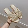 Fairy Wind Pearl Slippers Female Summer Wear 2025 Summer New Korean Version of One-word Drag Flat-soled Soft-soled Beach Shoes Female