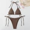 2Pcs/Set Charming Sleeveless Gathering Washable Sexy Triangle Top Thong Bikini Set