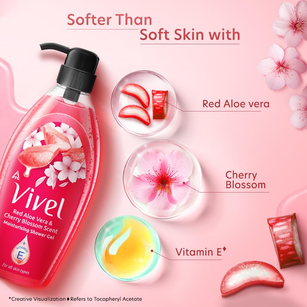 VIVEL Red Aloe Vera Cherry Blossom Shower Gel 895 Ml Moisturizing Body Wash For Women Men