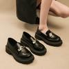 Thick-soled Lefou Shoes Female Spring and Fall Large Size Small Leather Shoes Metal Buckle Single Shoes Casual One Foot Stirrups Fashion Women Shoes