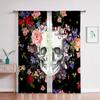 Skull Floral Creative Print Curtains, Bedroom Living Room Study Polyester Fiber Decorative Curtains, Home Decoration 2PCS