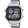 World Time Digital Men's Watch AE-1200WHD-1AV, Silver Metal Band, International Model, Parallel Import
