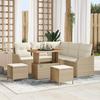 8-piece Garden Sofa Set with Beige Cushions Poly Rattan Acacia, 2-seater Garden Sofa with Beige Cushions 3362266