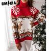 Christmas Winter Sweater Turtleneck Moose Christmas Jacquard Knit Sweater