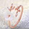 Women Alloy Branch Shell Flower Rhinestone Open Finger Ring Jewelry Gift