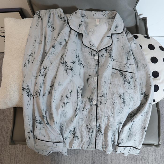 Женская пижама осень-весна с длинным рукавом, мягкий комплект для сна с вишневым цветочным рисунком, пижама для женщин, домашний комплект для сна, кардиган