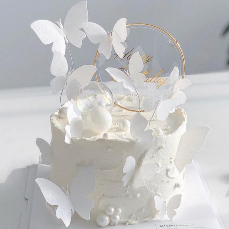 50Pcs Butterfly Flower Shape Cake Baking Decorating Paper Wafer Paper Cake Dessert Toppers Gifts KTY
